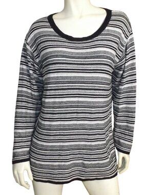 RODIER Sweater, XL, Black/white textured stripes, Long sleeve, Vented Pullover